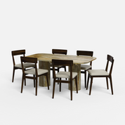 Alba-Middleton Dining Table Set - Large 6 Seater - Table (175 cm x 90 cm x 76 cm H) + 6 Middleton Chairs - Mango Table + Sheesham Seating