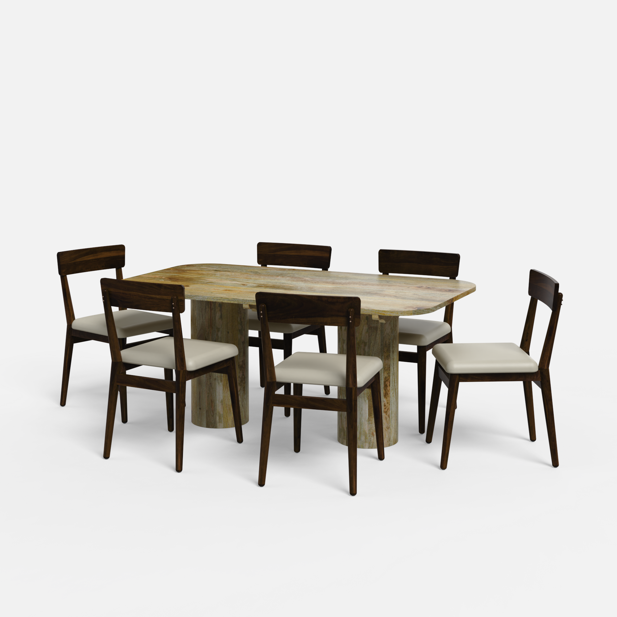 Alba-Middleton Dining Table Set - Large 6 Seater - Table (175 cm x 90 cm x 76 cm H) + 6 Middleton Chairs - Mango Table + Sheesham Seating