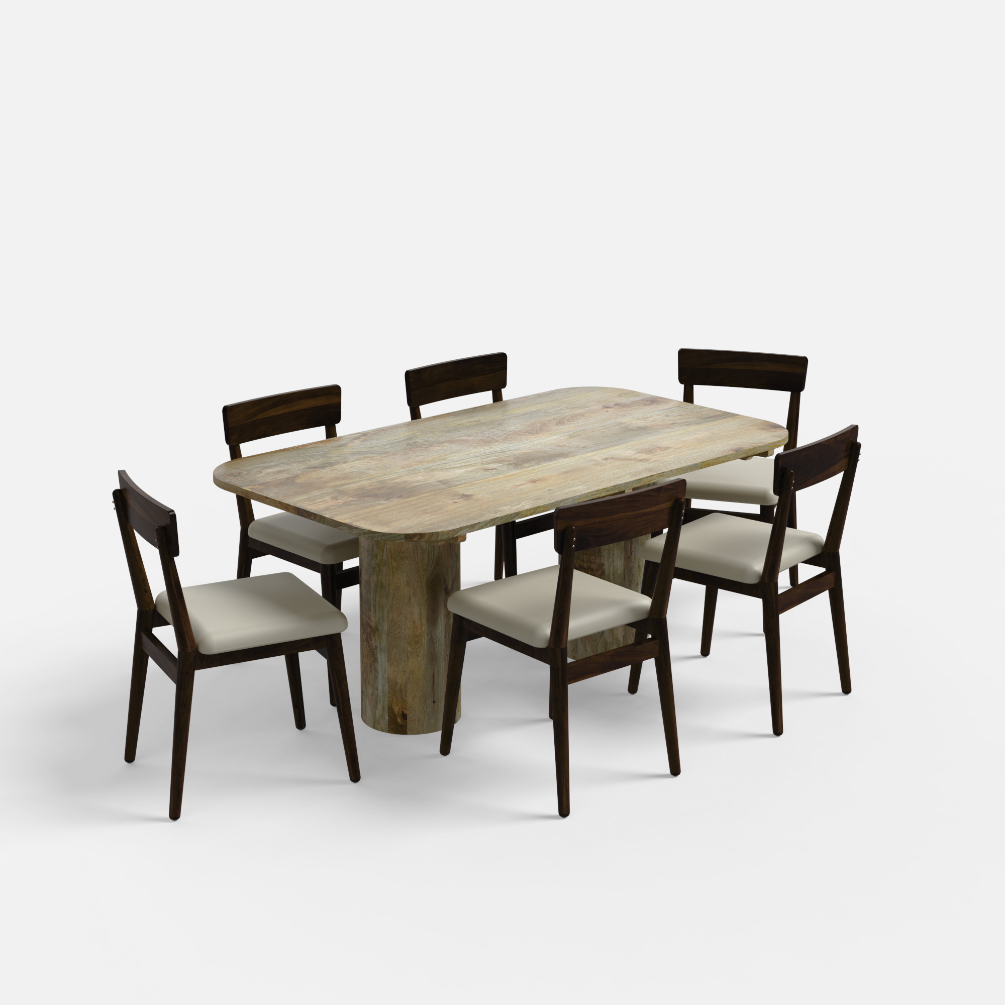 Alba-Middleton Dining Table Set - Large 6 Seater - Table (175 cm x 90 cm x 76 cm H) + 6 Middleton Chairs - Mango Table + Sheesham Seating