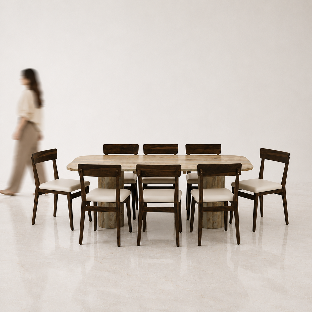 Alba-Middleton Dining Table Set - 8 Seater - Table (210 cm x 100 cm x 76 cm H) + 8 Middleton Chairs - Mango Table + Sheesham Seating