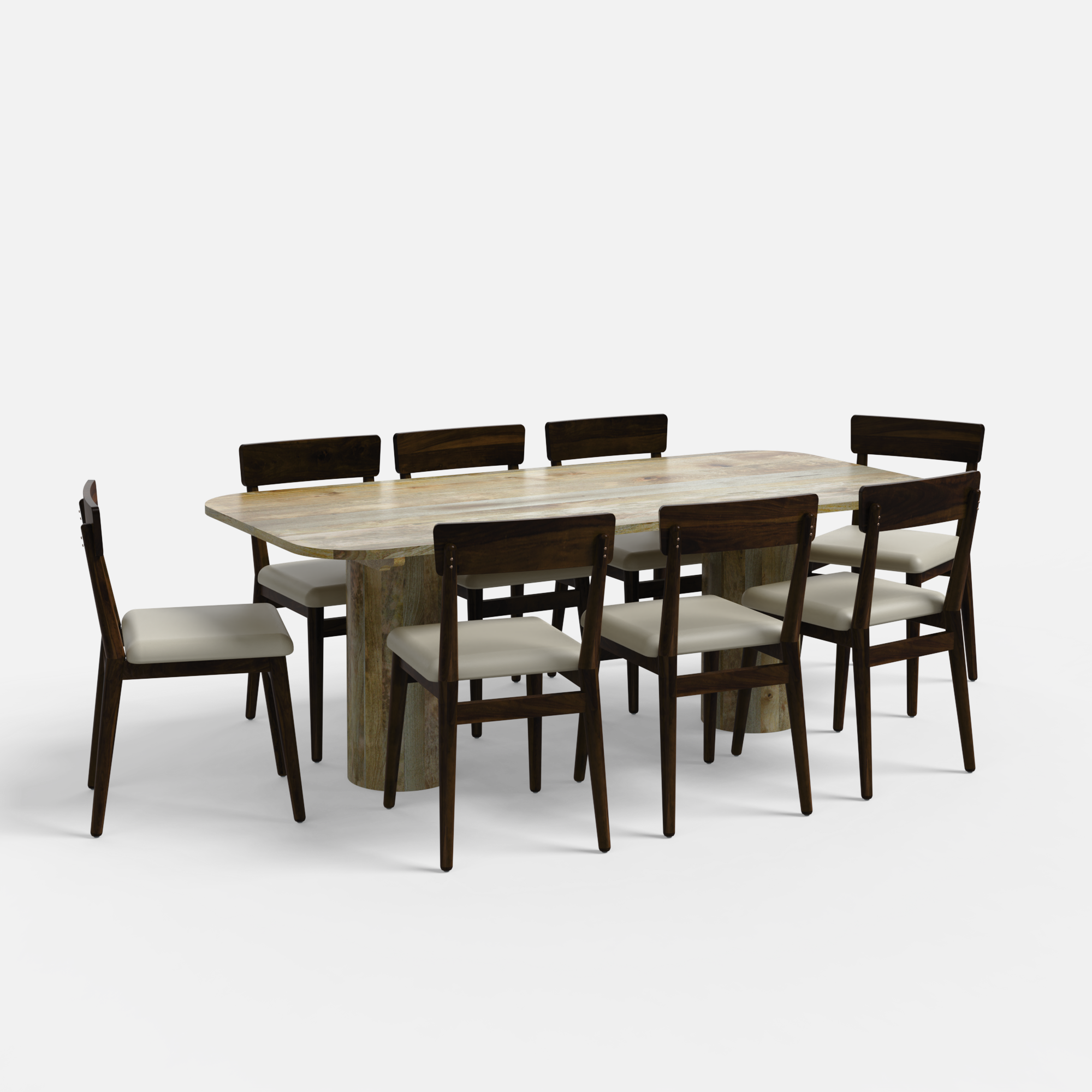 Alba-Middleton Dining Table Set - 8 Seater - Table (210 cm x 100 cm x 76 cm H) + 8 Middleton Chairs - Mango Table + Sheesham Seating