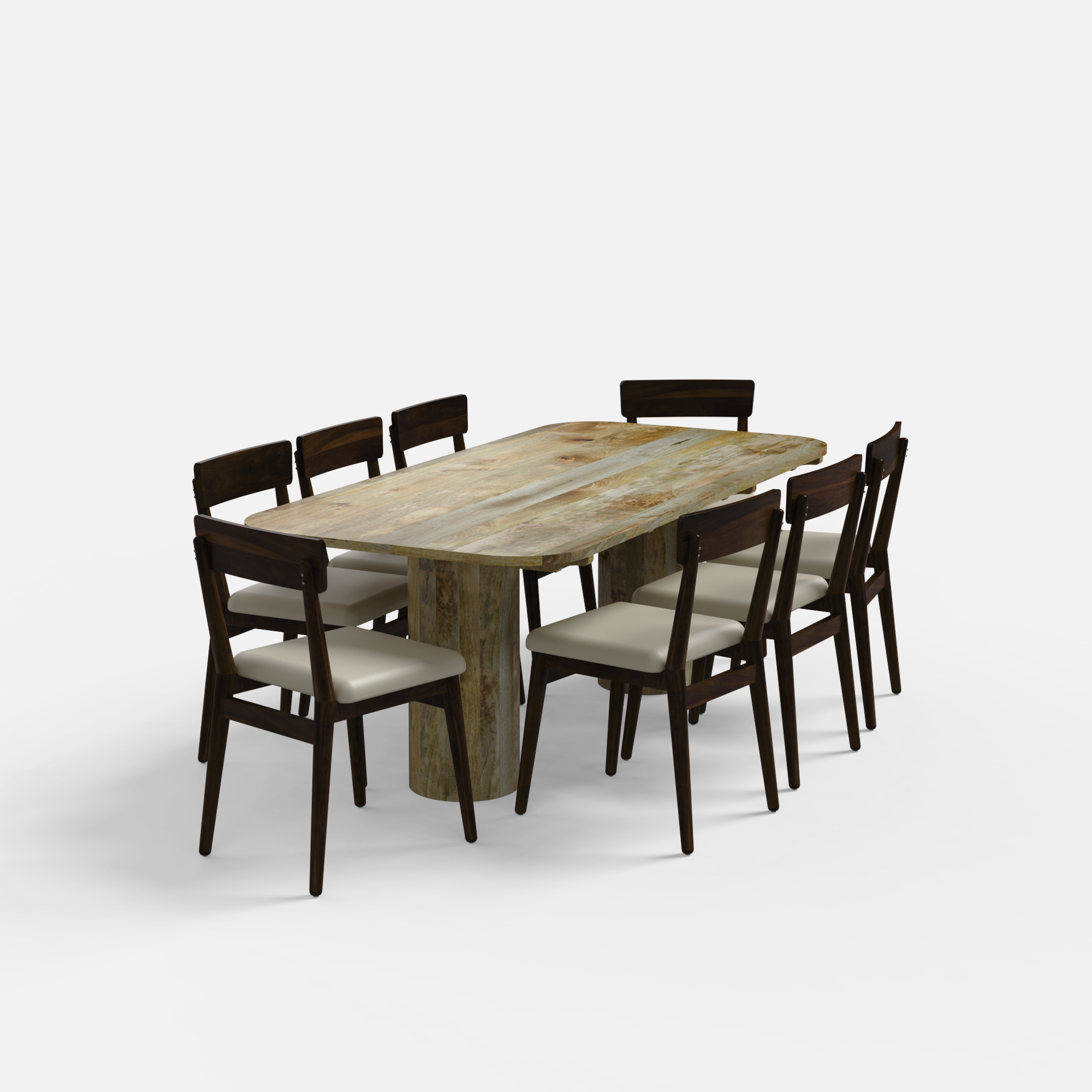Alba-Middleton Dining Table Set - 8 Seater - Table (210 cm x 100 cm x 76 cm H) + 8 Middleton Chairs - Mango Table + Sheesham Seating