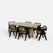 Alba-Pierre Dining Table Set - Large 6 Seater - Table (175 cm x 90 cm x 76 cm H) + 6 Pierre Chairs - Mango Table + Sheesham Seating