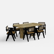 Alba-Pierre Dining Table Set - Large 6 Seater - Table (175 cm x 90 cm x 76 cm H) + 6 Pierre Chairs - Mango Table + Sheesham Seating