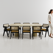 Alba-Pierre Dining Table Set - 8 Seater - Table (210 cm x 100 cm x 76 cm H) + 8 Pierre Chairs - Mango Table + Sheesham Seating