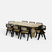 Alba-Pierre Dining Table Set - 8 Seater - Table (210 cm x 100 cm x 76 cm H) + 8 Pierre Chairs - Mango Table + Sheesham Seating