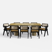 Alba-Pierre Dining Table Set - 8 Seater - Table (210 cm x 100 cm x 76 cm H) + 8 Pierre Chairs - Mango Table + Sheesham Seating