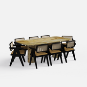 Alba-Pierre Dining Table Set - 8 Seater - Table (210 cm x 100 cm x 76 cm H) + 8 Pierre Chairs - Mango Table + Sheesham Seating