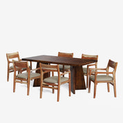 Alejandro-Kiyomi Dining Table Set - Large 6 Seater - Table (175 cm x 90 cm x 76 cm H) + 6 Kiyomi Chairs - Mango Table + Sheesham Seating