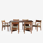 Alejandro-Kiyomi Dining Table Set - Large 6 Seater - Table (175 cm x 90 cm x 76 cm H) + 6 Kiyomi Chairs - Mango Table + Sheesham Seating