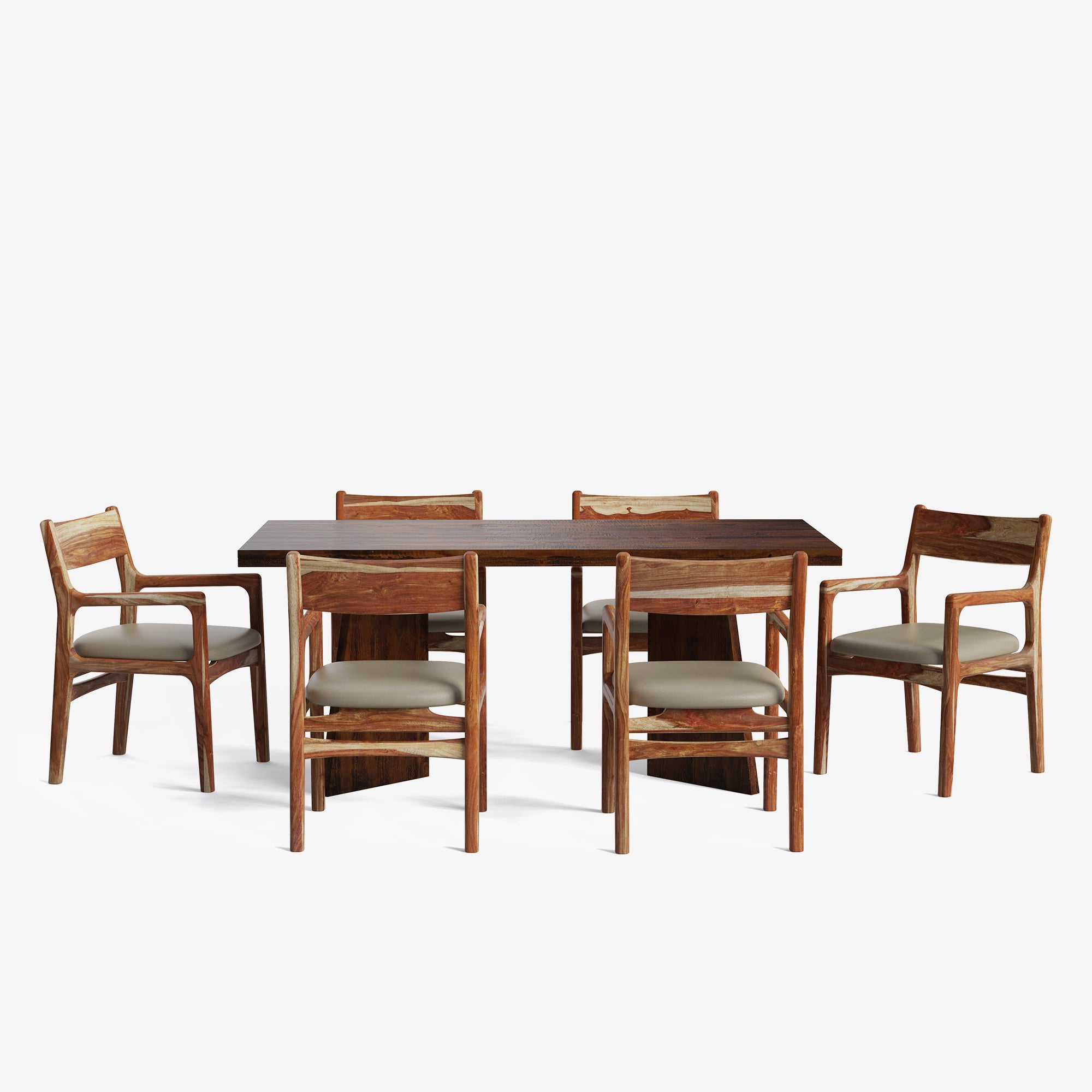 Alejandro-Kiyomi Dining Table Set - Large 6 Seater - Table (175 cm x 90 cm x 76 cm H) + 6 Kiyomi Chairs - Mango Table + Sheesham Seating