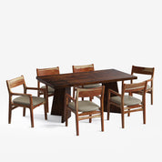 Alejandro-Kiyomi Dining Table Set - Large 6 Seater - Table (175 cm x 90 cm x 76 cm H) + 6 Kiyomi Chairs - Mango Table + Sheesham Seating