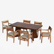 Alejandro-Kiyomi Dining Table Set - Large 6 Seater - Table (175 cm x 90 cm x 76 cm H) + 6 Kiyomi Chairs - Mango Table + Sheesham Seating