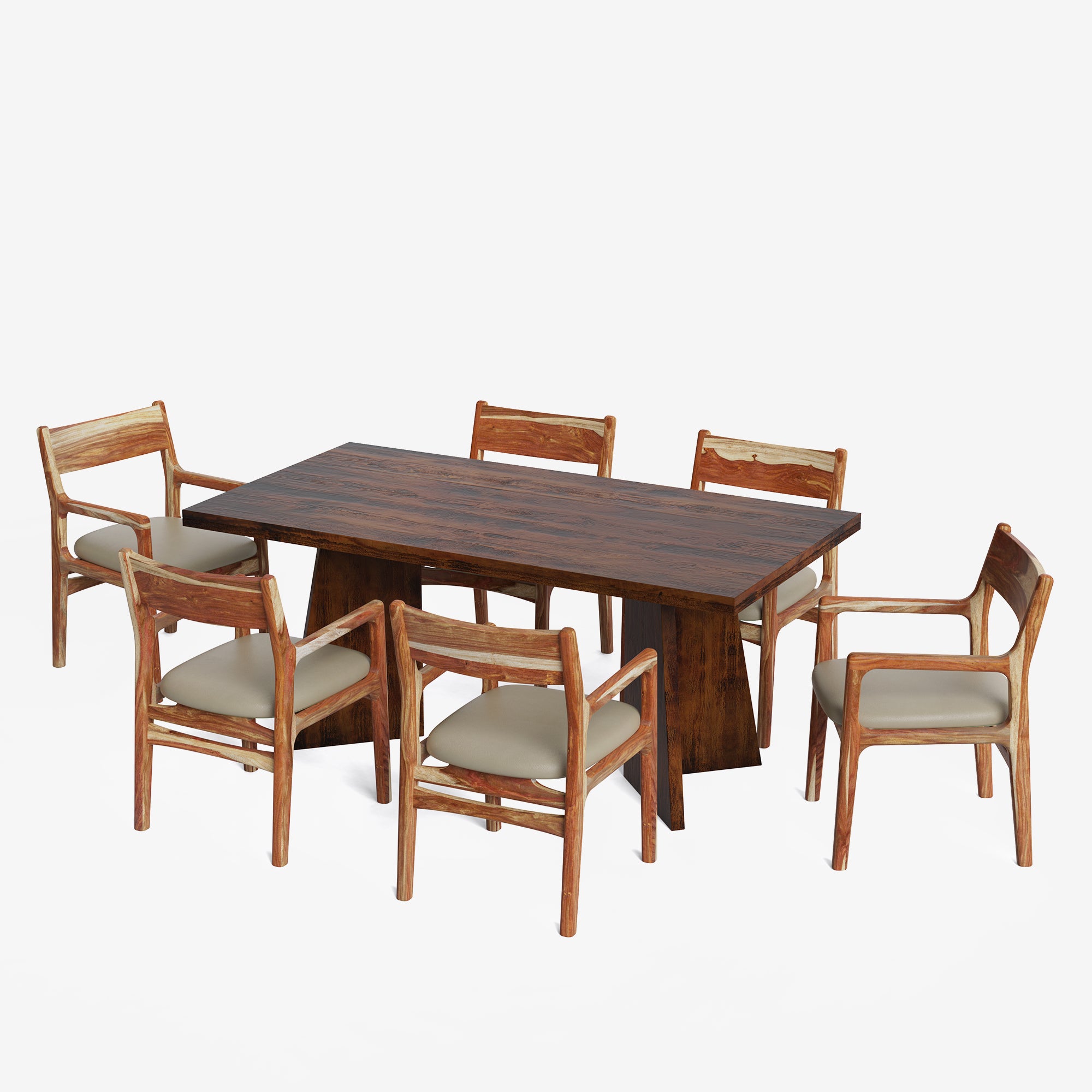 Alejandro-Kiyomi Dining Table Set - Large 6 Seater - Table (175 cm x 90 cm x 76 cm H) + 6 Kiyomi Chairs - Mango Table + Sheesham Seating