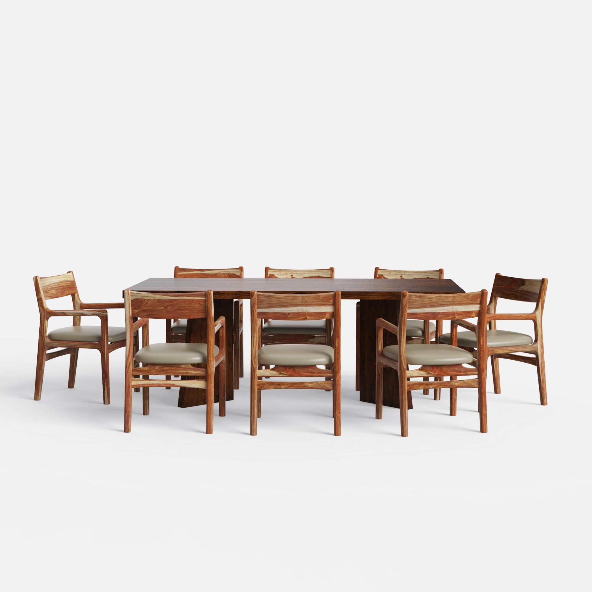 Alejandro-Kiyomi Dining Table Set - 8 Seater - Table (210 cm x 100 cm x 76 cm H) + 8 Kiyomi Chairs - Mango Table + Sheesham Seating