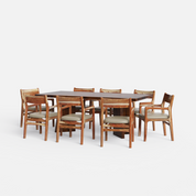 Alejandro-Kiyomi Dining Table Set - 8 Seater - Table (210 cm x 100 cm x 76 cm H) + 8 Kiyomi Chairs - Mango Table + Sheesham Seating