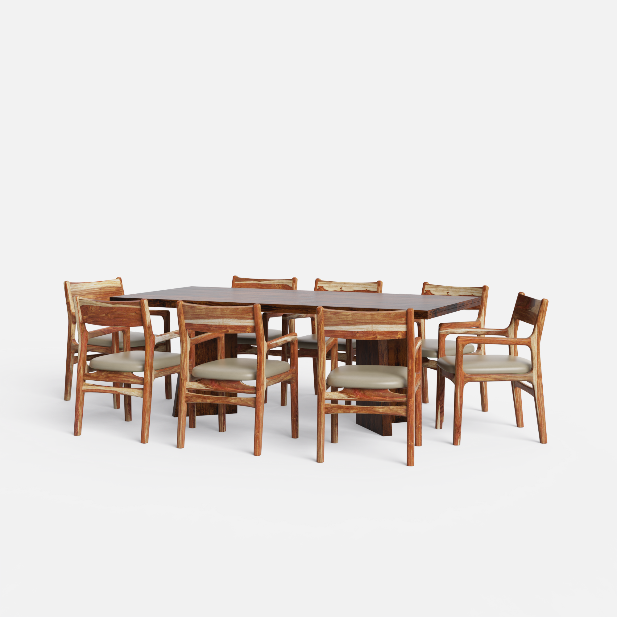 Alejandro-Kiyomi Dining Table Set - 8 Seater - Table (210 cm x 100 cm x 76 cm H) + 8 Kiyomi Chairs - Mango Table + Sheesham Seating