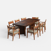 Alejandro-Kiyomi Dining Table Set - 8 Seater - Table (210 cm x 100 cm x 76 cm H) + 8 Kiyomi Chairs - Mango Table + Sheesham Seating