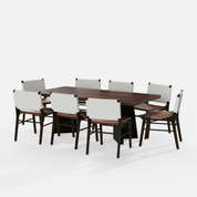 Alejandro-Manor Textured Walnut Dining Table Set - 8 Seater - Table (210 cm x 100 cm x 76 cm H) + 8 Manor Chairs - Mango Table + Sheesham Seating