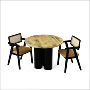 Amor-Bob Dining Table Set - 2 Seater - Table (100 cm Dia x 76 cm) + 2 Bob Chairs - Mango Table + Sheesham Seating