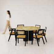 Amor-Bob Dining Table Set - 6 Seater - Table (150 cm Dia x 76 cm) + 6 Bob Chairs - Mango Table + Sheesham Seating