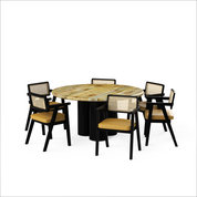 Amor-Bob Dining Table Set - 6 Seater - Table (150 cm Dia x 76 cm) + 6 Bob Chairs - Mango Table + Sheesham Seating