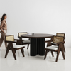 Amor-Pierre Textured Walnut Dining Table Set - 4 Seater - Table (130 cm Dia x 76 cm) + 4 Pierre Chairs - Mango Table + Sheesham Seating