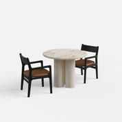 Amor-Kiyomi Dining Table Set - 2 Seater - Table (100 cm Dia x 76 cm) + 2 Kiyomi Chairs - Mango Table + Sheesham Seating