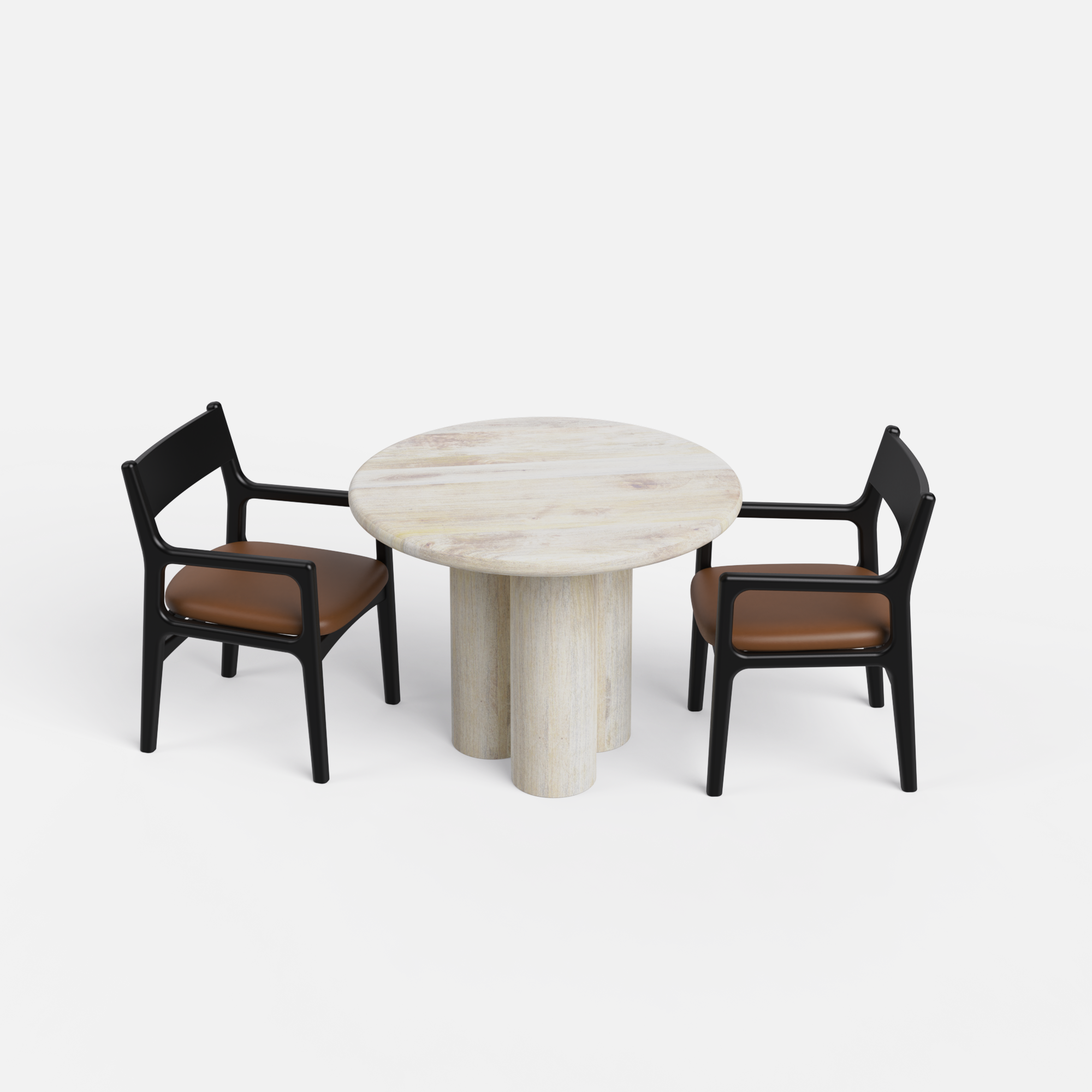 Amor-Kiyomi Dining Table Set - 2 Seater - Table (100 cm Dia x 76 cm) + 2 Kiyomi Chairs - Mango Table + Sheesham Seating