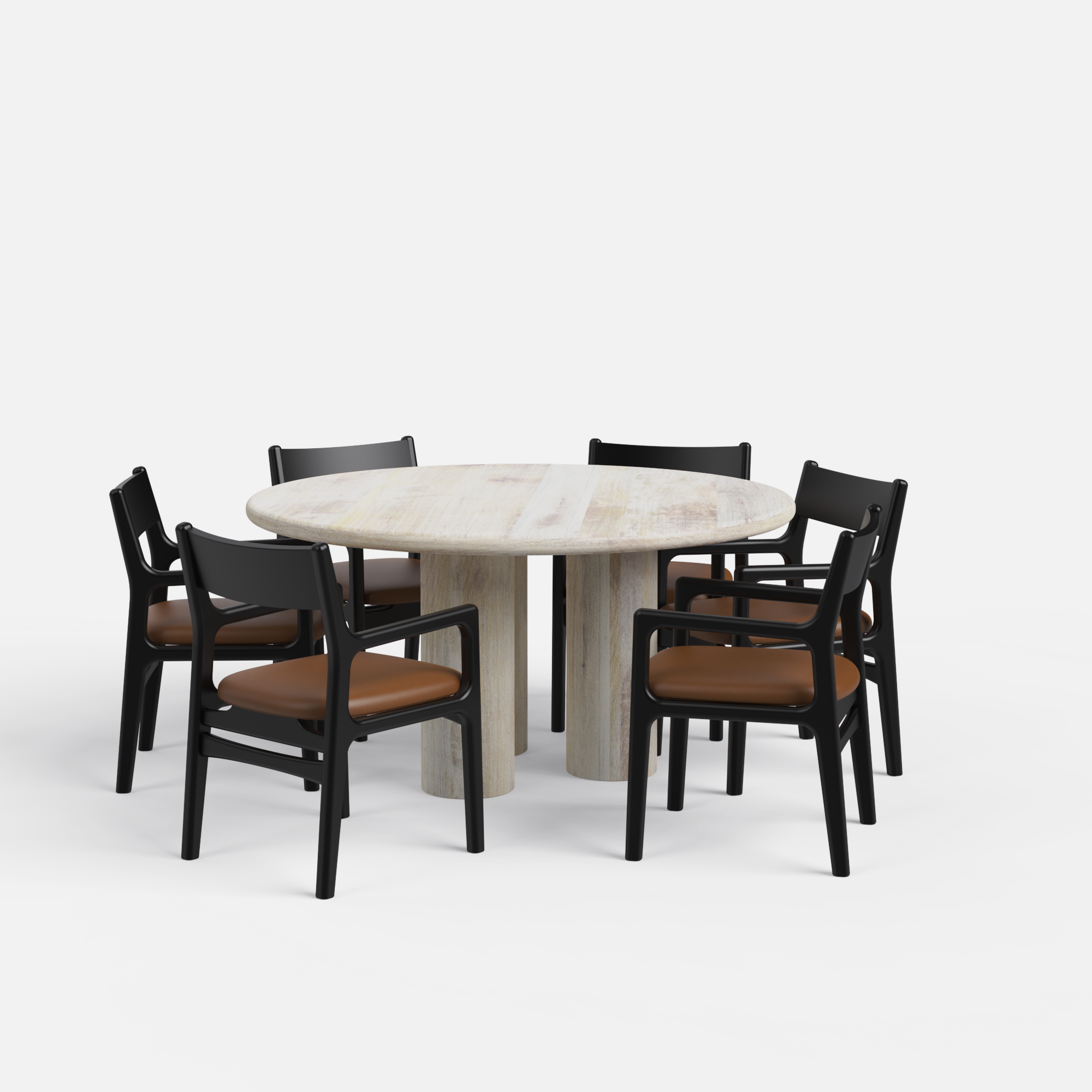 Amor-Kiyomi-Dining-set-150cm-white-distressed-mango-table-6-schairs-black-polish-on-sheehsam-tan-leather-fabric---v1.png