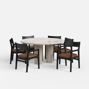 Amor-Kiyomi Dining Table Set - 6 Seater - Table (150 cm Dia x 76 cm) + 6 Kiyomi Chairs - Mango Table + Sheesham Seating
