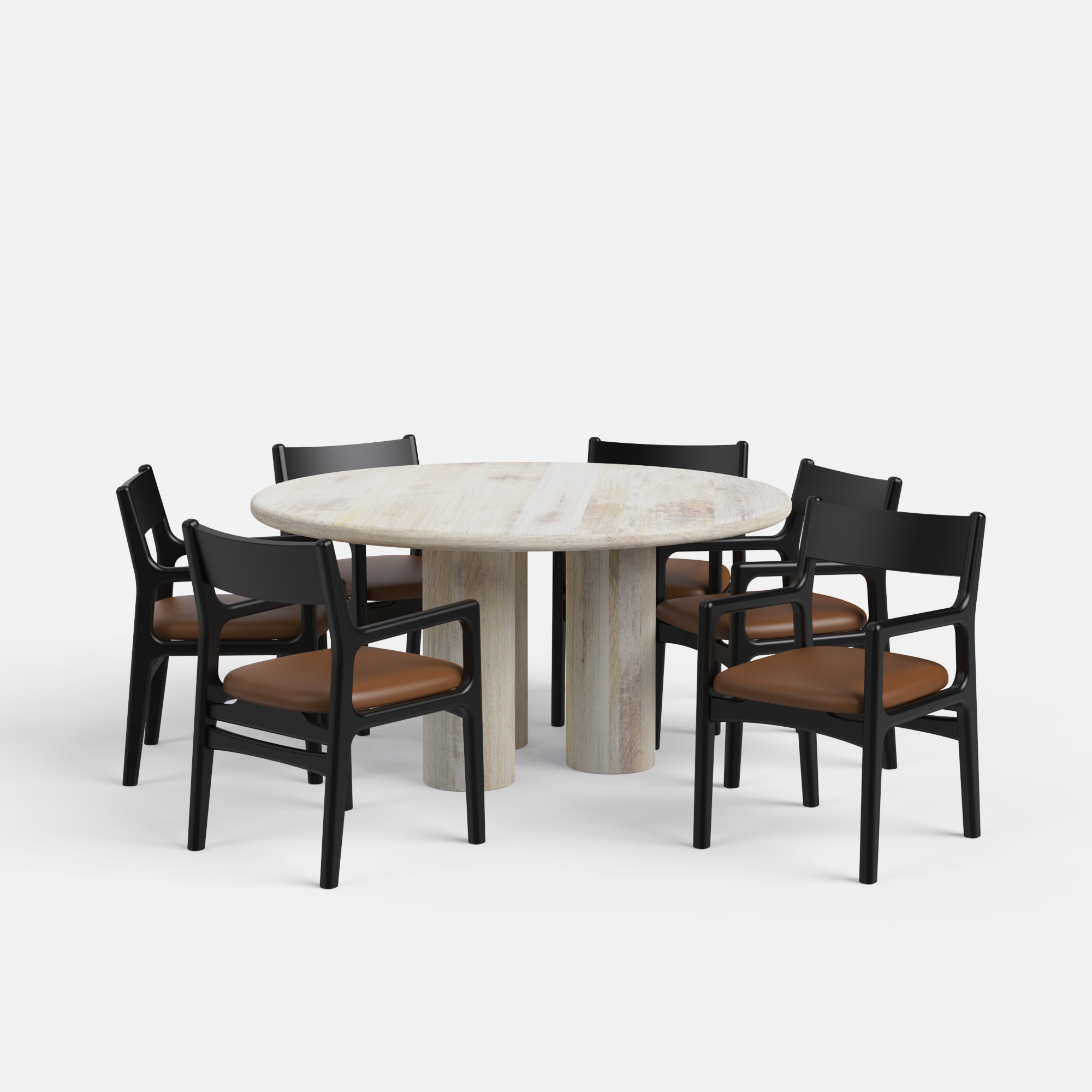 Amor-Kiyomi Dining Table Set - 6 Seater - Table (150 cm Dia x 76 cm) + 6 Kiyomi Chairs - Mango Table + Sheesham Seating