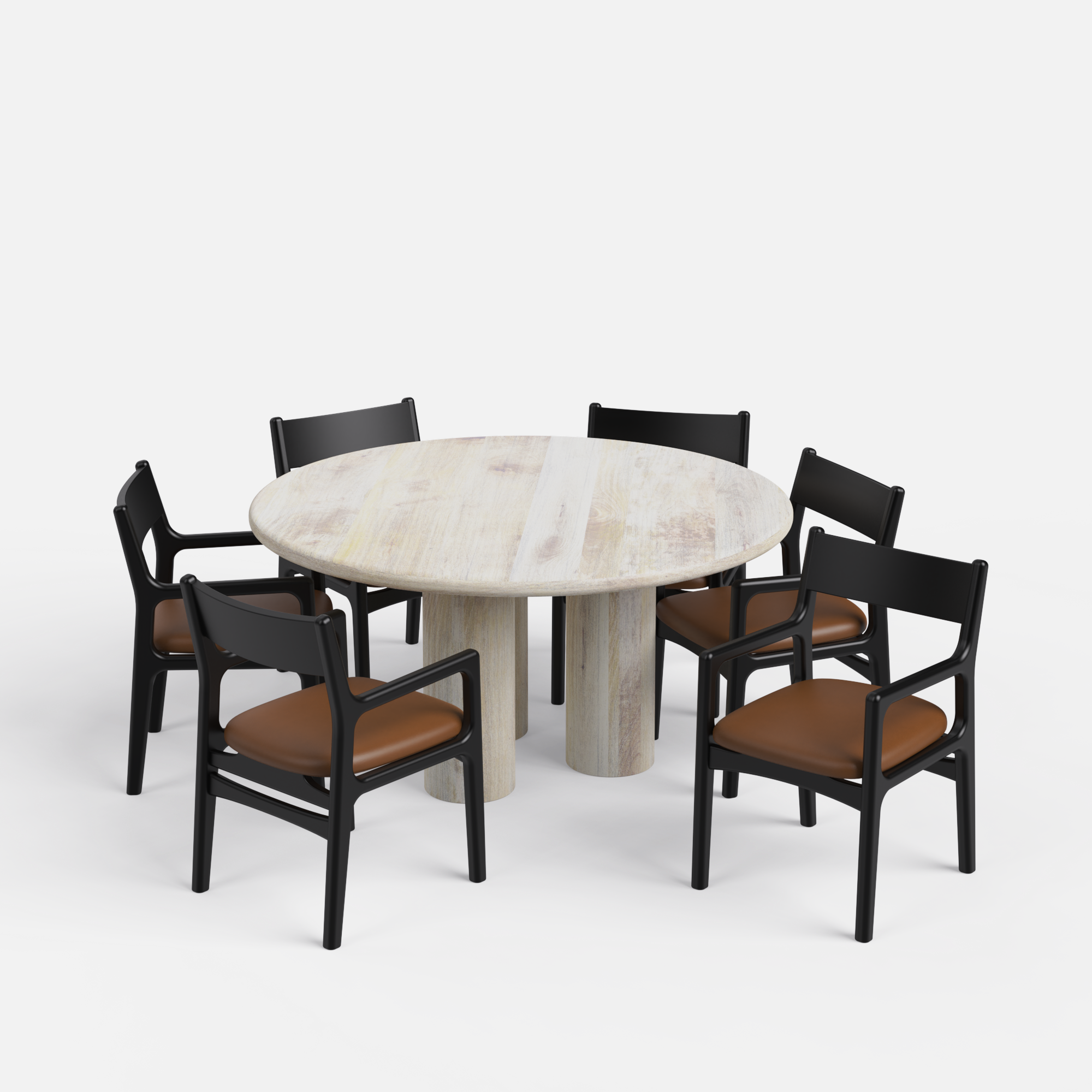 Amor-Kiyomi Dining Table Set - 6 Seater - Table (150 cm Dia x 76 cm) + 6 Kiyomi Chairs - Mango Table + Sheesham Seating
