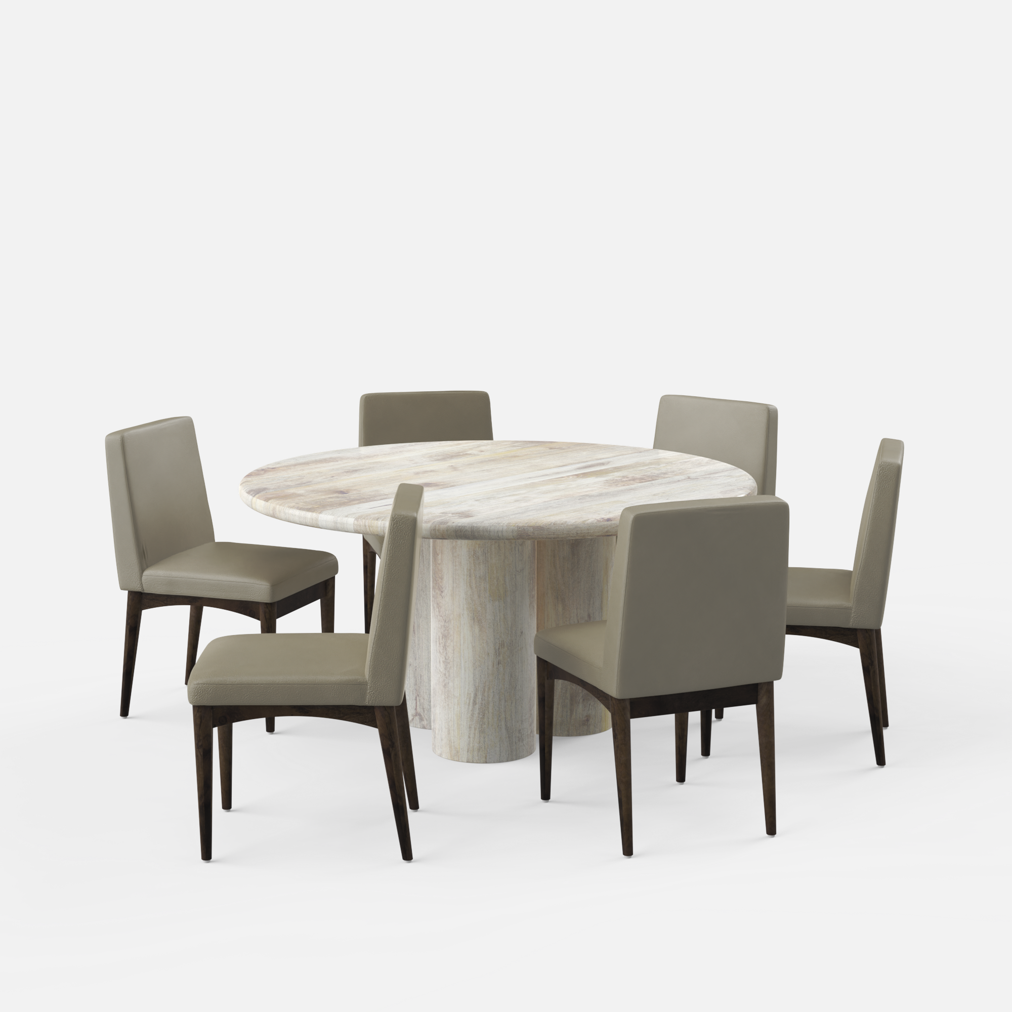 Amor-Lidia Dining Table Set - 6 Seater - Table (150 cm Dia x 76 cm) + 6 Lidia Chairs - Mango Table + Sheesham Seating