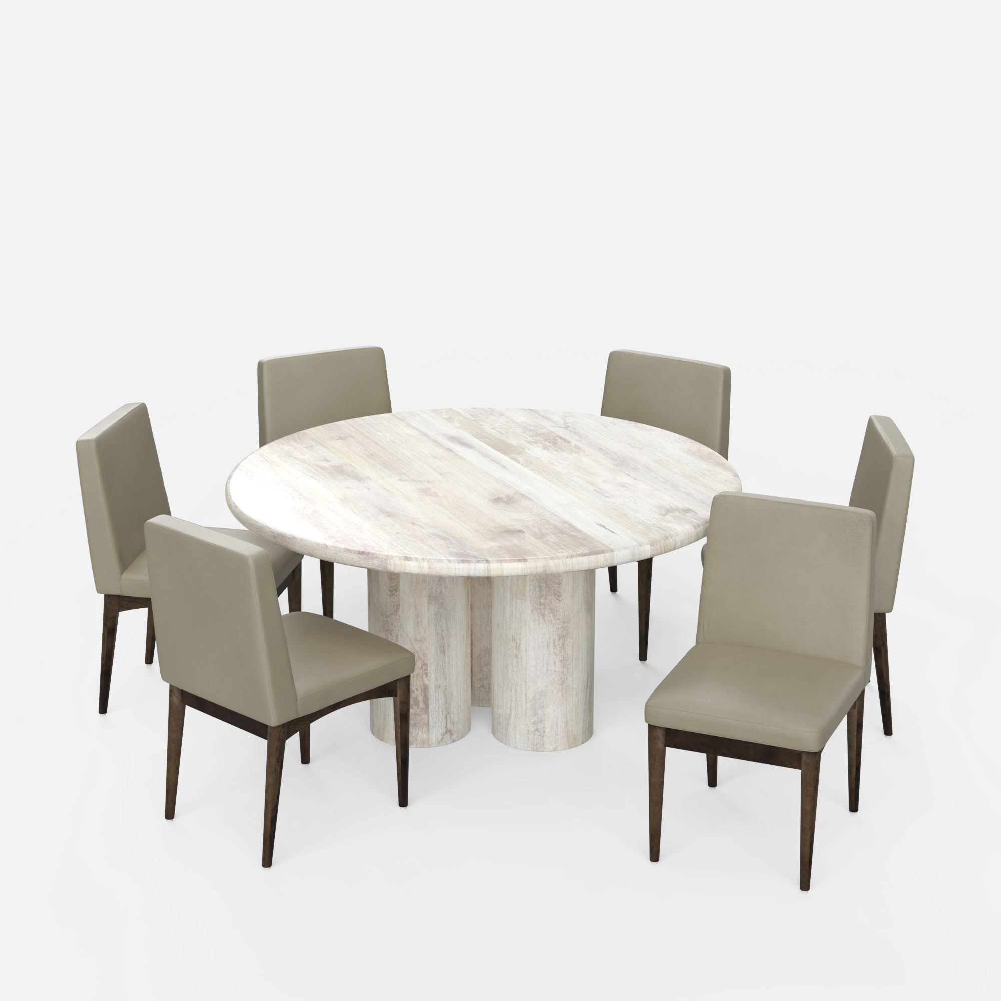 Amor-Lidia Dining Table Set - 6 Seater - Table (150 cm Dia x 76 cm) + 6 Lidia Chairs - Mango Table + Sheesham Seating