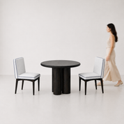 Amor-Lidia Textured Black Dining Table Set with Premium Trimming - 2 Seater - Table (100 cm Dia x 76 cm) + 2 Lidia Chairs - Mango Table + Sheesham Seating