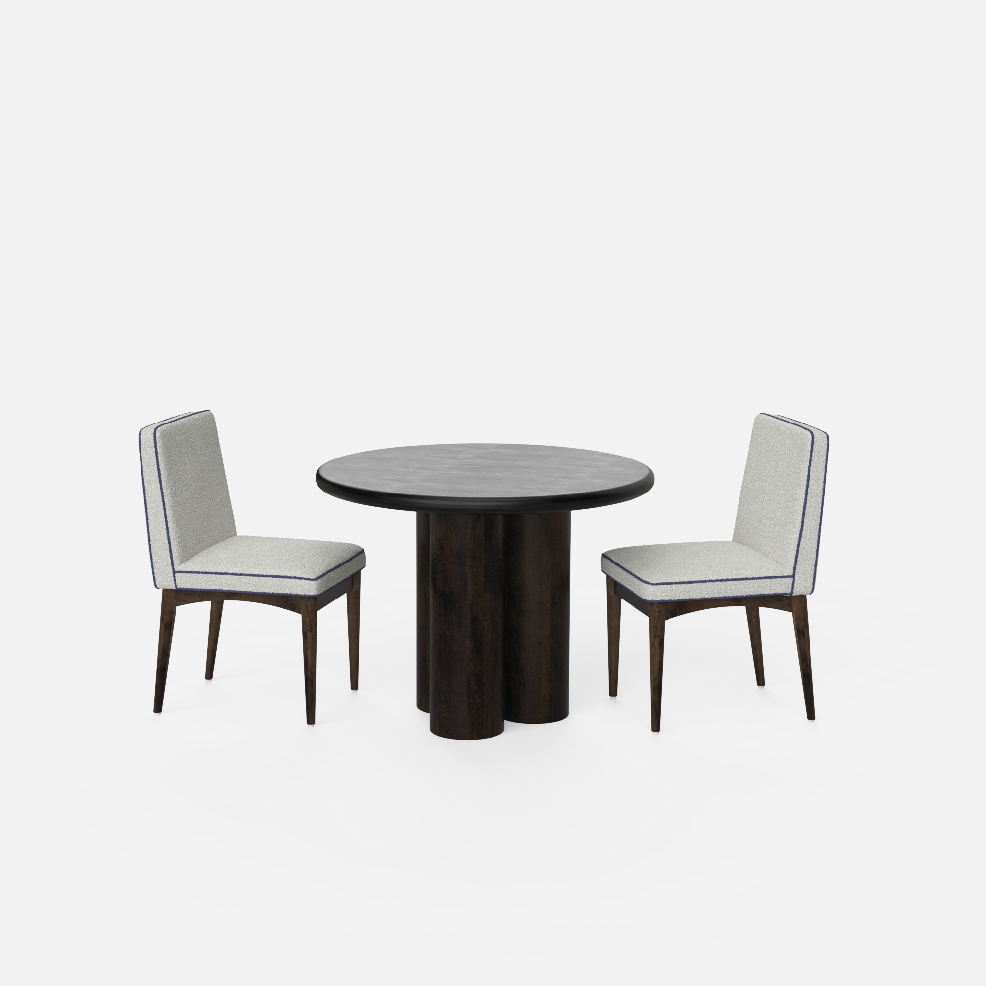 Amor-Lidia Textured Black Dining Table Set with Premium Trimming - 2 Seater - Table (100 cm Dia x 76 cm) + 2 Lidia Chairs - Mango Table + Sheesham Seating