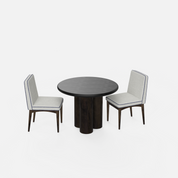 Amor-Lidia Textured Black Dining Table Set with Premium Trimming - 2 Seater - Table (100 cm Dia x 76 cm) + 2 Lidia Chairs - Mango Table + Sheesham Seating