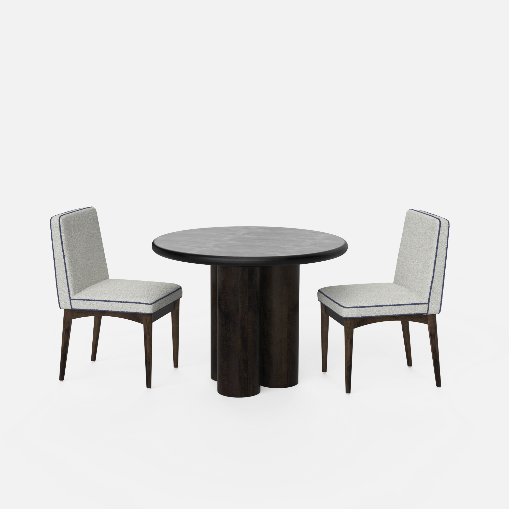 Amor-Lidia Textured Black Dining Table Set with Premium Trimming - 2 Seater - Table (100 cm Dia x 76 cm) + 2 Lidia Chairs - Mango Table + Sheesham Seating