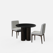 Amor-Lidia Textured Black Dining Table Set with Premium Trimming - 2 Seater - Table (100 cm Dia x 76 cm) + 2 Lidia Chairs - Mango Table + Sheesham Seating