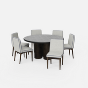 Amor-Lidia Textured Black Dining Table Set with Premium Trimming - 6 Seater - Table (150 cm Dia x 76 cm) + 6 Lidia Chairs - Mango Table + Sheesham Seating