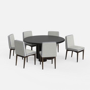 Amor-Lidia Textured Black Dining Table Set with Premium Trimming - 6 Seater - Table (150 cm Dia x 76 cm) + 6 Lidia Chairs - Mango Table + Sheesham Seating