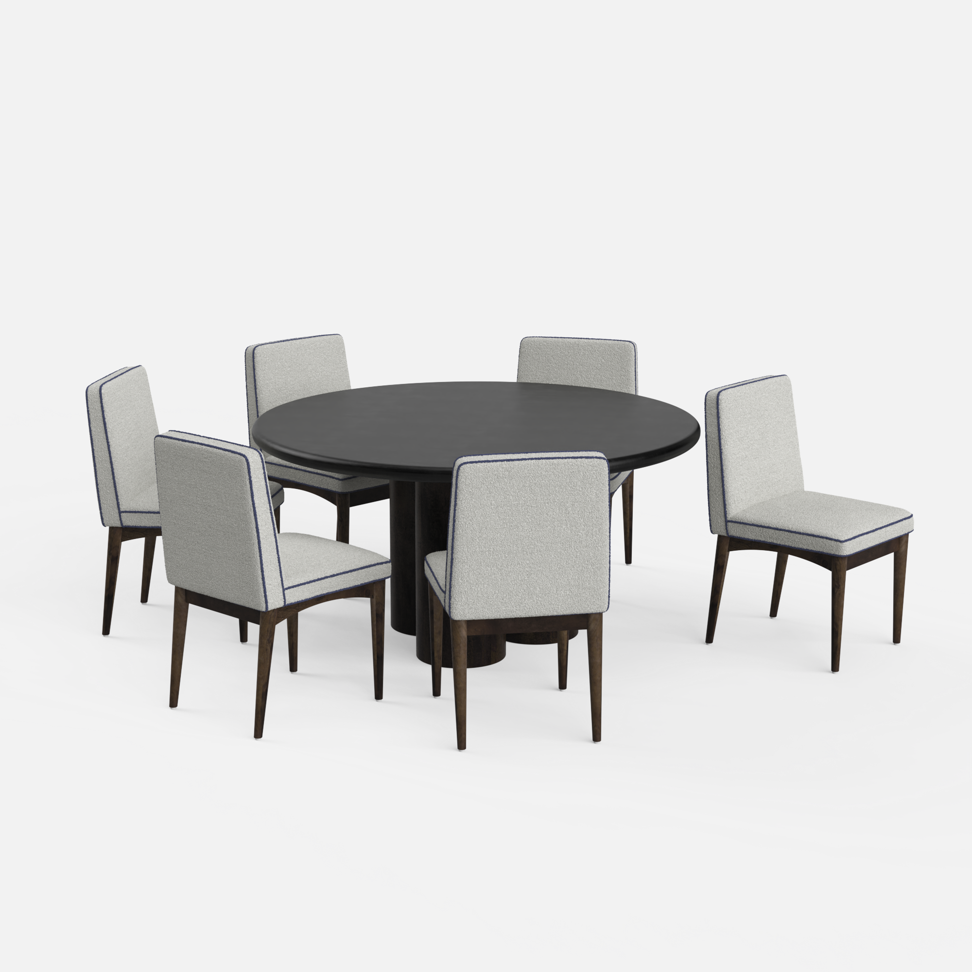 Amor-Lidia Textured Black Dining Table Set with Premium Trimming - 6 Seater - Table (150 cm Dia x 76 cm) + 6 Lidia Chairs - Mango Table + Sheesham Seating