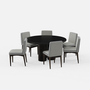 Amor-Lidia Textured Black Dining Table Set with Premium Trimming - 6 Seater - Table (150 cm Dia x 76 cm) + 6 Lidia Chairs - Mango Table + Sheesham Seating
