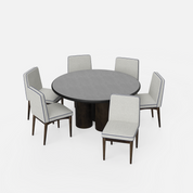 Amor-Lidia Textured Black Dining Table Set with Premium Trimming - 6 Seater - Table (150 cm Dia x 76 cm) + 6 Lidia Chairs - Mango Table + Sheesham Seating