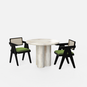 Amor-Pierre Dining Table Set - 2 Seater - Table (100 cm Dia x 76 cm) + 2 Pierre Chairs - Mango Table + Sheesham Seating