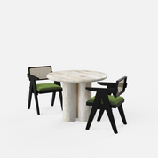 Amor-Pierre Dining Table Set - 2 Seater - Table (100 cm Dia x 76 cm) + 2 Pierre Chairs - Mango Table + Sheesham Seating