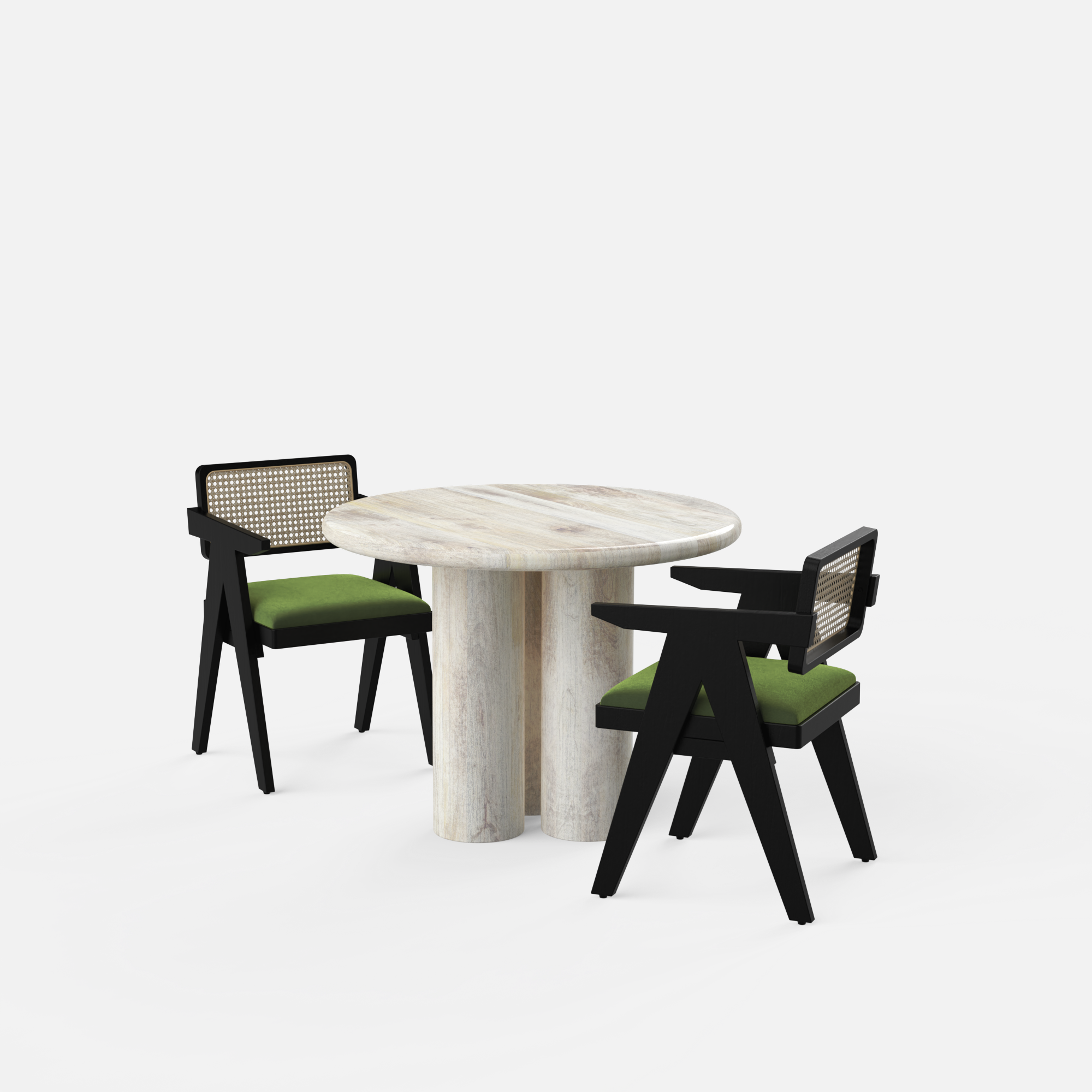 Amor-Pierre Dining Table Set - 2 Seater - Table (100 cm Dia x 76 cm) + 2 Pierre Chairs - Mango Table + Sheesham Seating