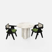 Amor-Pierre Dining Table Set - 2 Seater - Table (100 cm Dia x 76 cm) + 2 Pierre Chairs - Mango Table + Sheesham Seating