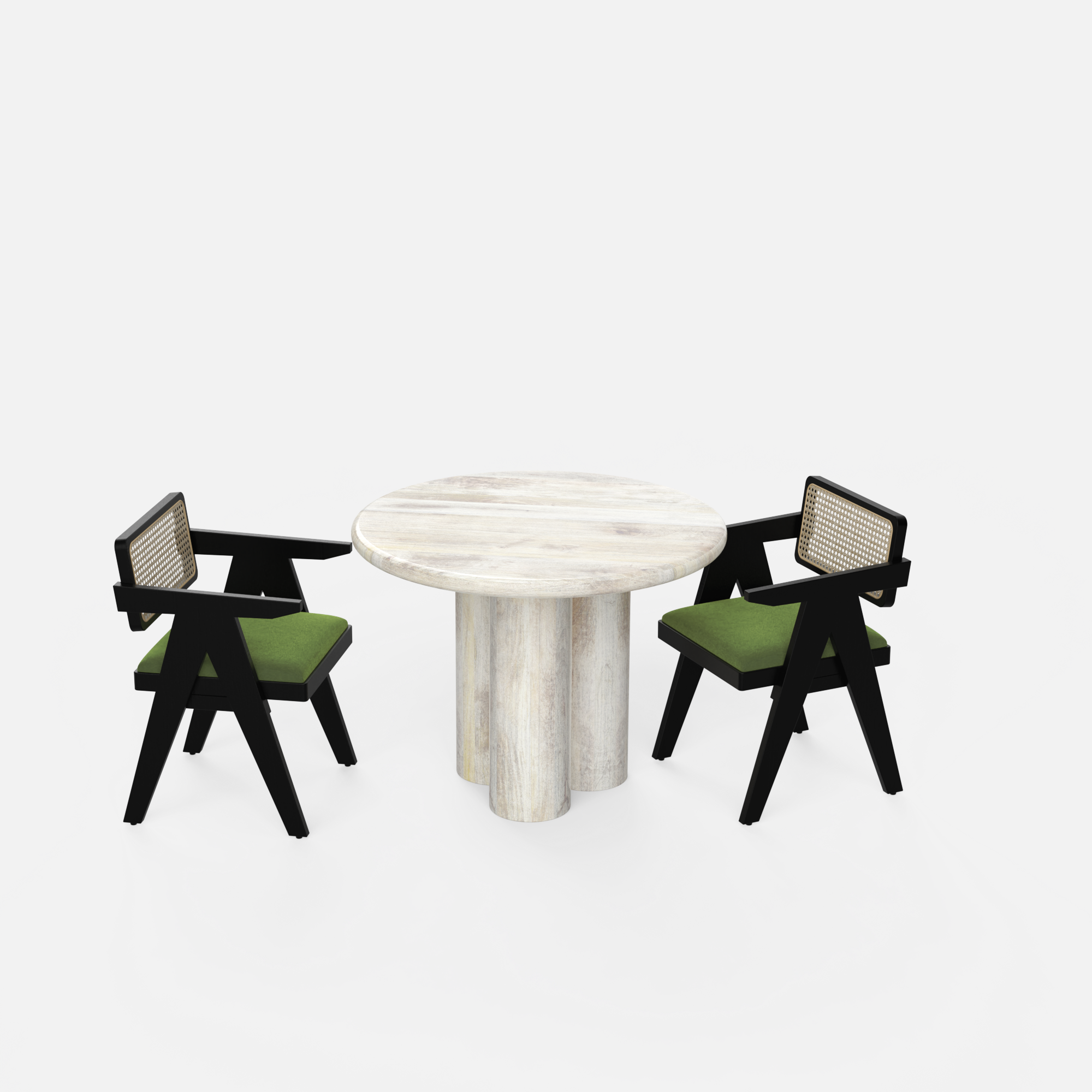 Amor-Pierre Dining Table Set - 2 Seater - Table (100 cm Dia x 76 cm) + 2 Pierre Chairs - Mango Table + Sheesham Seating